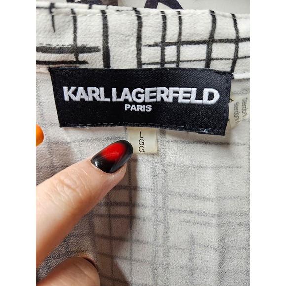 Karl Lagerfeld Paris Women's Long Sleeve Ruffle Plaid Print Blouse Shirt Top - Picture 3 of 3